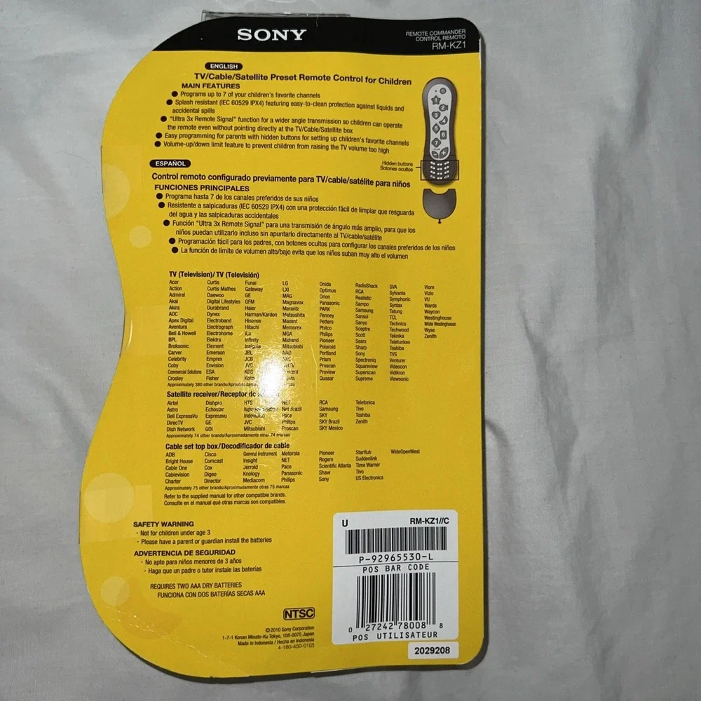 Sony RM-KZ1 Universal Kids TV Remote Control (Green) Clicker Child